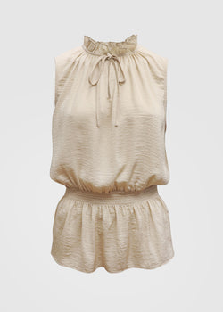 Frilled Tie-Neck Smocking Waist Sleeveless