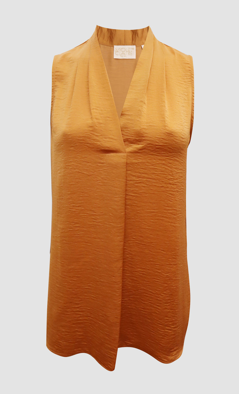 Pleated V-Neck Sleeveless Tunic