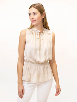 Frilled Tie-Neck Smocking Waist Sleeveless