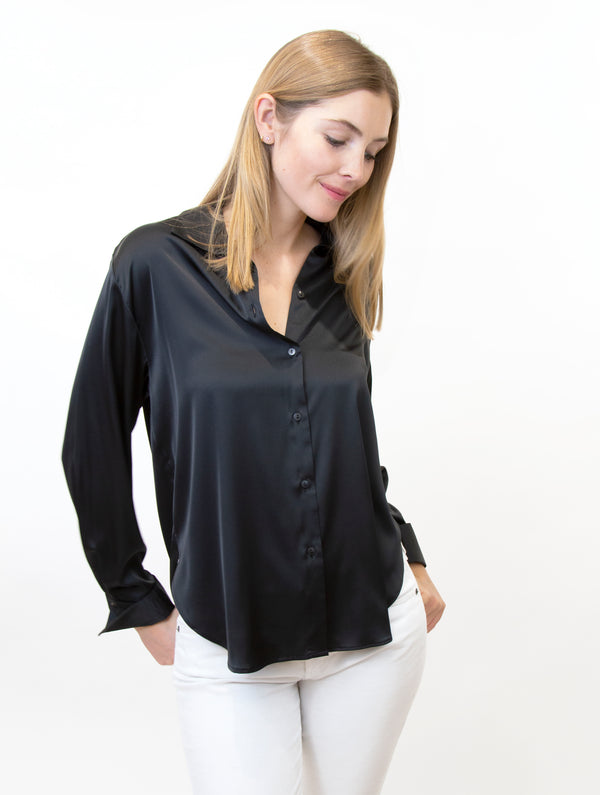 Flowy Button-Down Satin Shirt