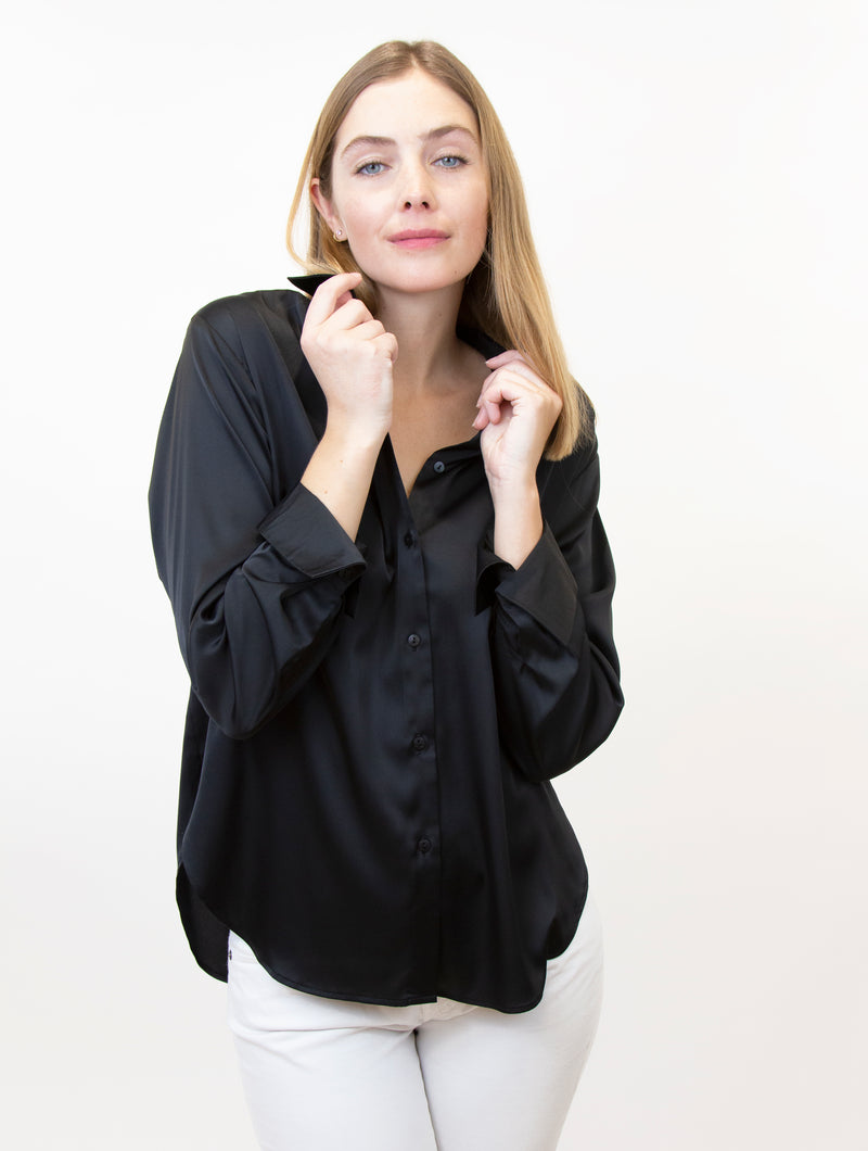 Flowy Button-Down Satin Shirt