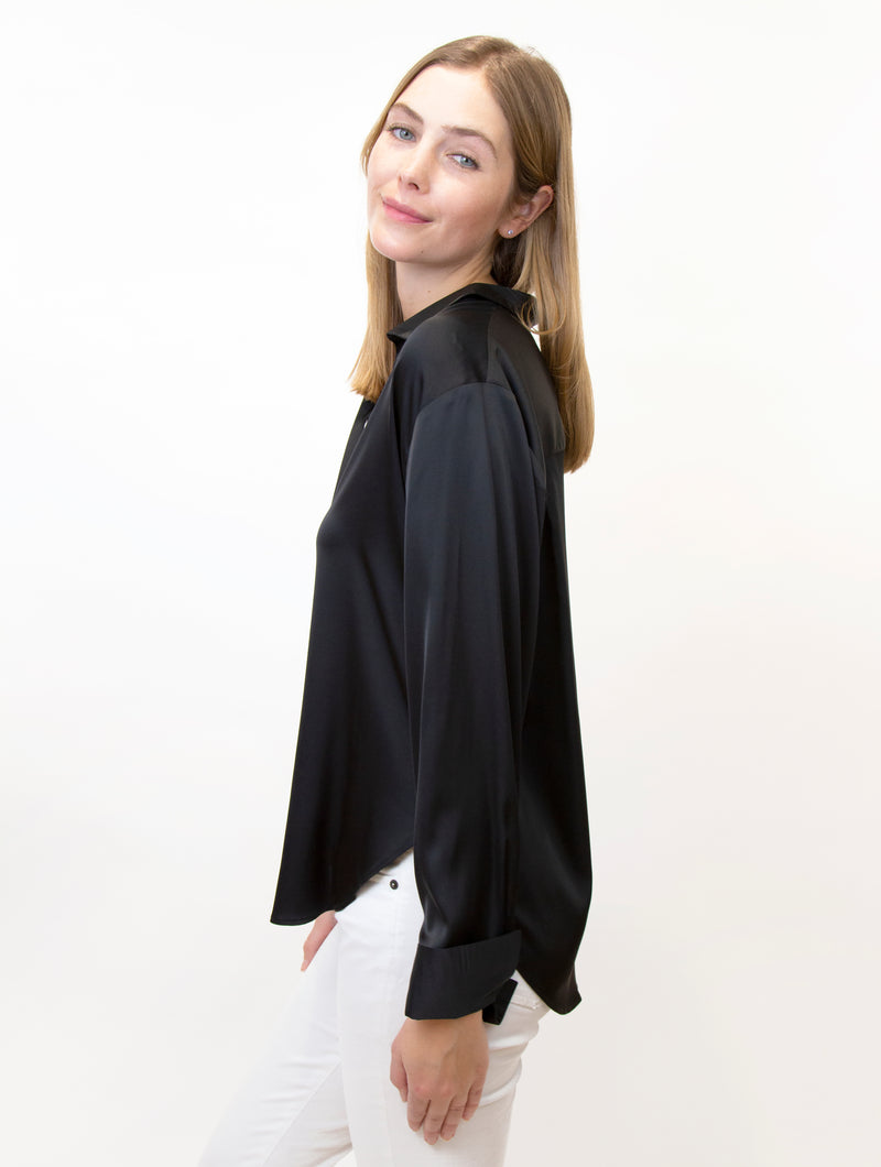 Flowy Button-Down Satin Shirt