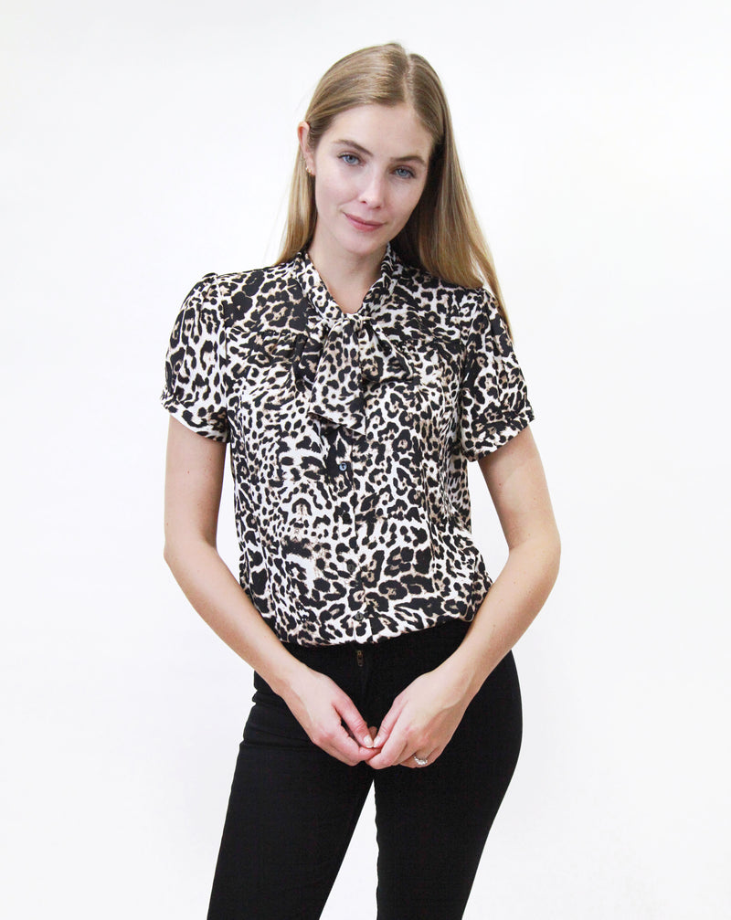 Tie Neck Short Sleeve Blouse