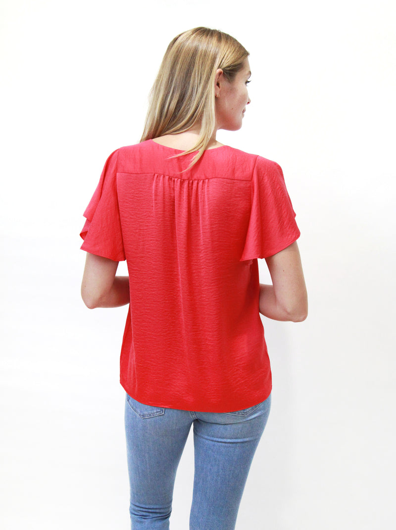 V-Neck Flutter Short Sleeve