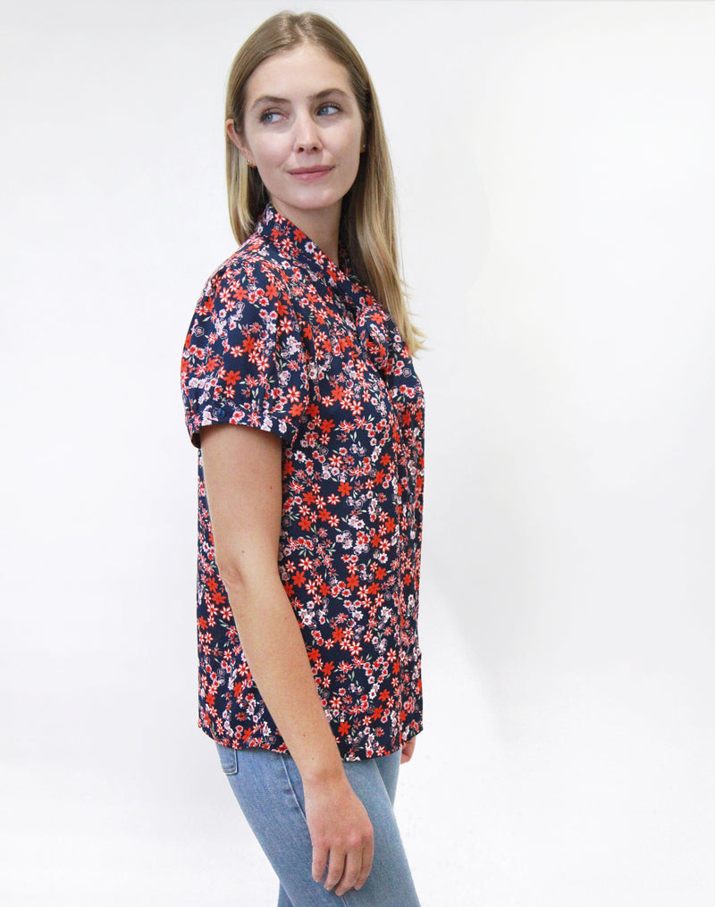 Tie Neck Short Sleeve Blouse