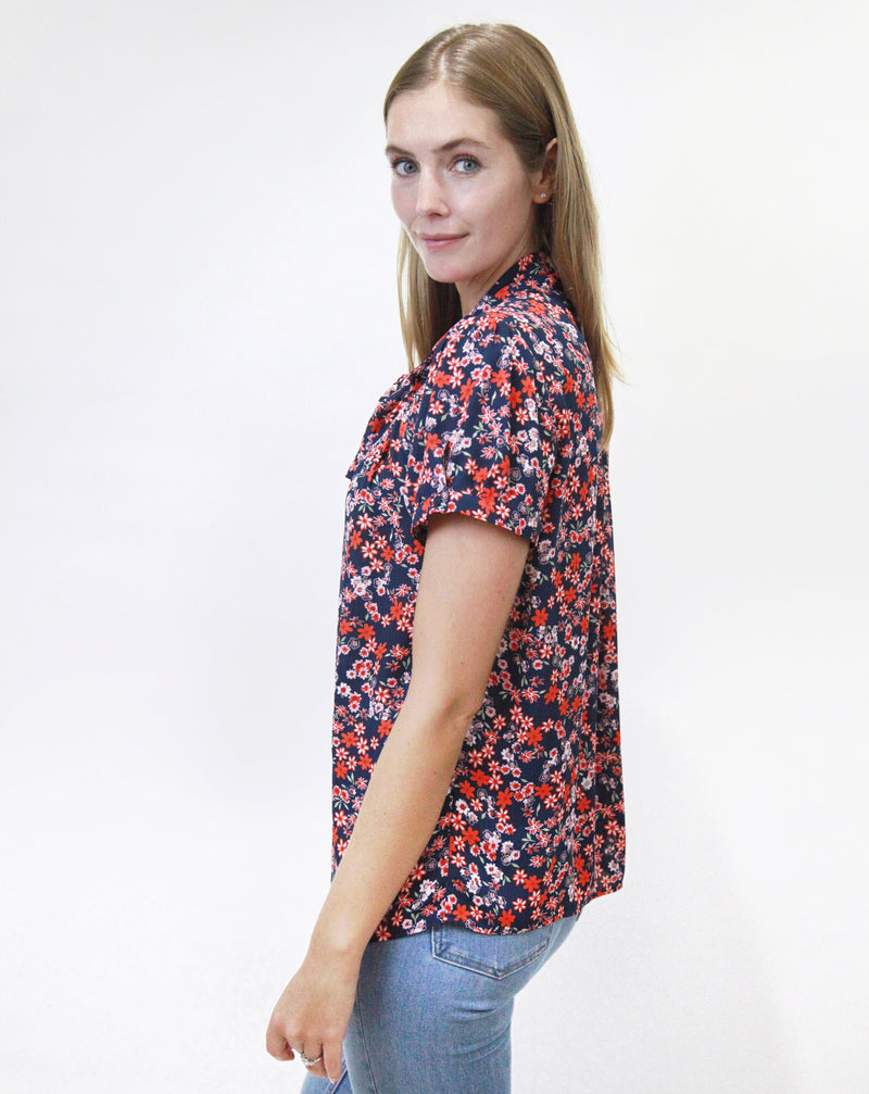 Tie Neck Short Sleeve Blouse