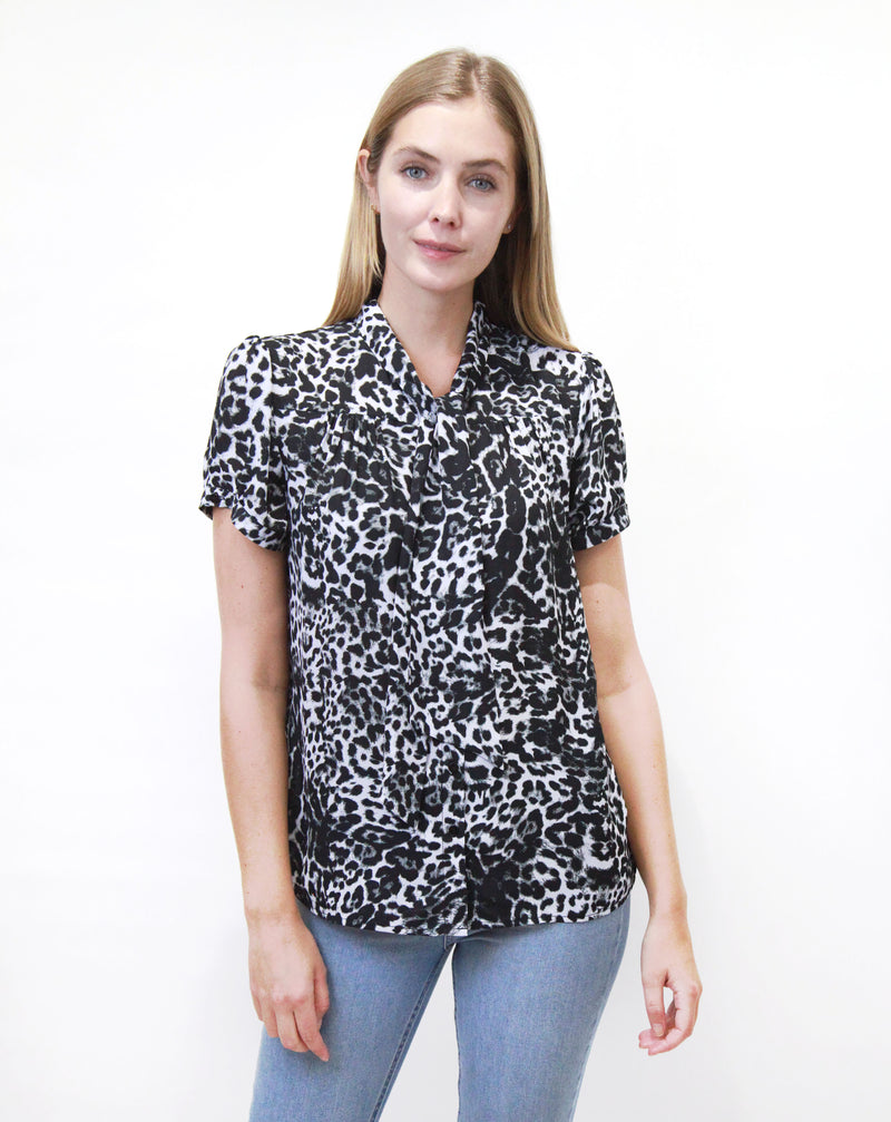 Tie Neck Short Sleeve Blouse