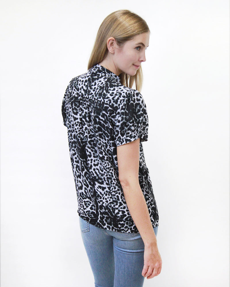 Tie Neck Short Sleeve Blouse