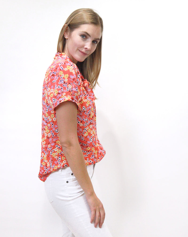 Tie Neck Short Sleeve Blouse