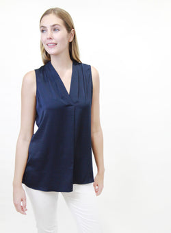 Pleated V-Neck Sleeveless Tunic