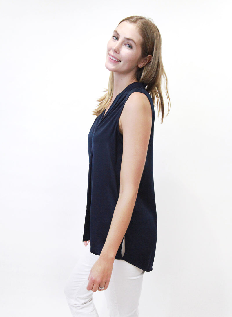 Pleated V-Neck Sleeveless Tunic