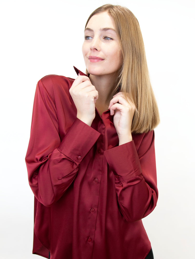 Flowy Button-Down Satin Shirt